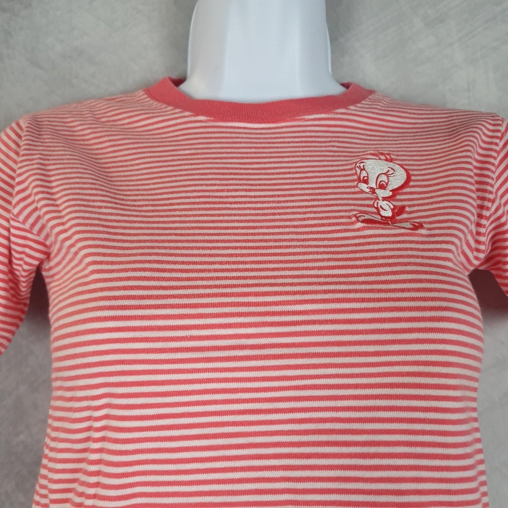 Vintage Looney Tunes Shirt Girls XS Pink Stripe Tweety Bird Baby Tee 90s